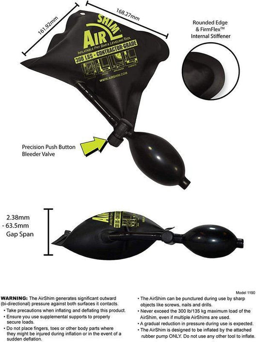 calculated industries 1192 air shim inflatable pry bar and leveling tool 300 lb rating contractor grade alignment pump wedge
