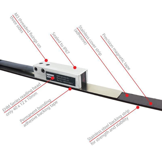 m dro ehm series mini head with 260mm 10 15 64 inch reading length magnetic tape encoder