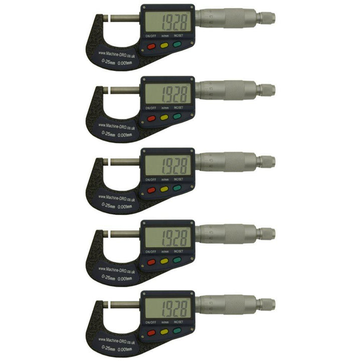 Pack of 5 0-25mm (0-1 inch) External/Outside Digital Micrometer With Large Display