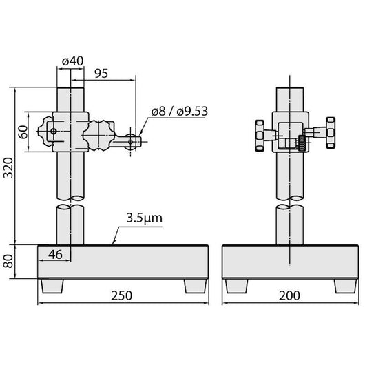 mitutoyo gauge stand with granite base 200x250mm 215 153 10