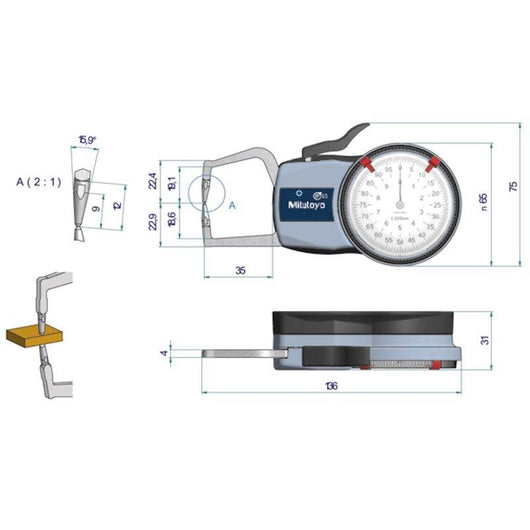 mitutoyo external dial caliper 0 10mm 0 005mm 209 402