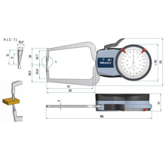 mitutoyo external dial caliper 0 20mm 0 01mm 209 404