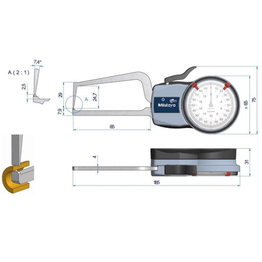 mitutoyo external dial caliper 0 20mm 0 01mm 209 406