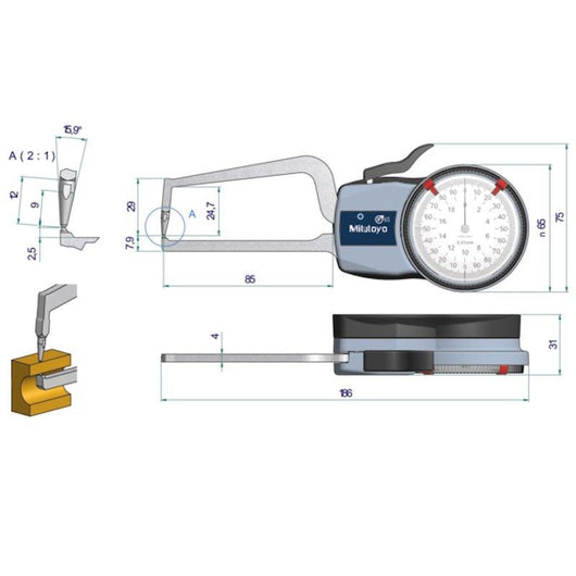 mitutoyo external dial caliper 0 20mm 0 01mm 209 407