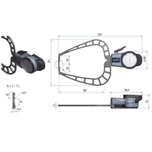 mitutoyo external dial caliper 0 50mm 0 05mm 209 911