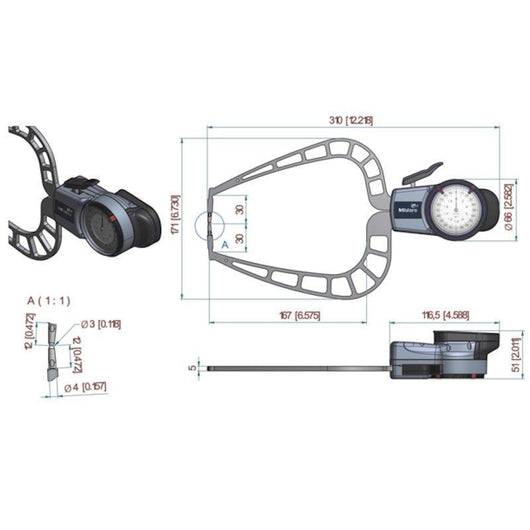 mitutoyo external dial caliper 0 2 0 001 209 916