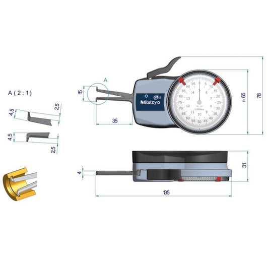 mitutoyo internal dial caliper gauge 5 15mm 0 005mm 209 301