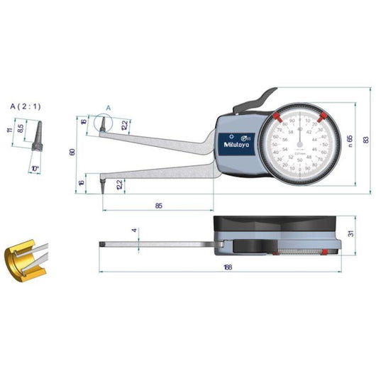 mitutoyo internal dial caliper gauge 40 60mm 0 01mm 209 305