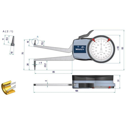 mitutoyo internal dial caliper gauge 50 70mm 0 01mm 209 306