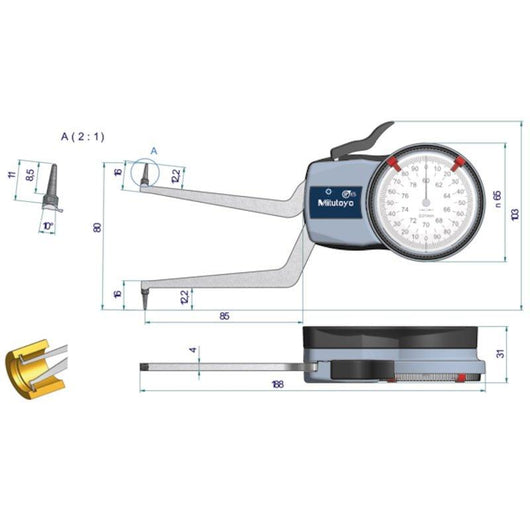 mitutoyo internal dial caliper gauge 60 80mm 0 01mm 209 307