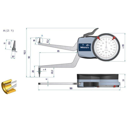 mitutoyo internal dial caliper gauge 70 90mm 0 01mm 209 308