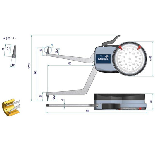 mitutoyo internal dial caliper gauge 80 100mm 0 01mm 209 309