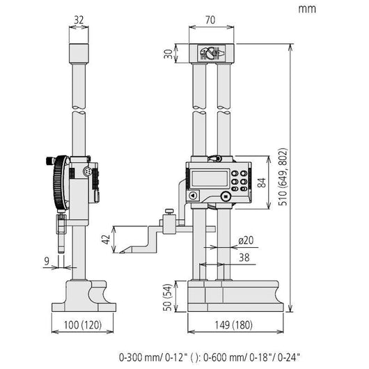 mitutoyo digital height gauge double column 0 24 600mm probe connector inch metric 192 672 10