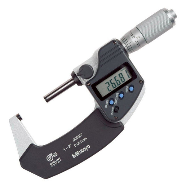 25-50mm (1-2") Digital Micrometer SPC Data Output Coolant Proof IP65 - Ratchet Thimble