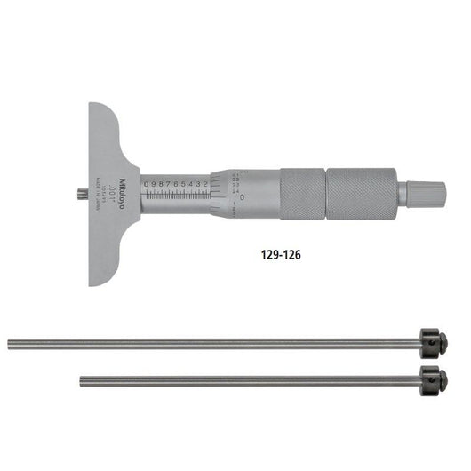 0 3 mitutoyo 129 126 interchangeable rod depth micrometer gauge 2 5 inch base