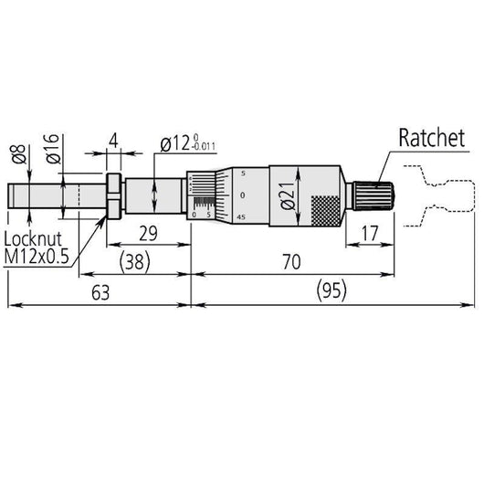 mitutoyo micrometer head heavy duty 8 mm spindle 0 25mm clamp nut 0 001mm 151 221