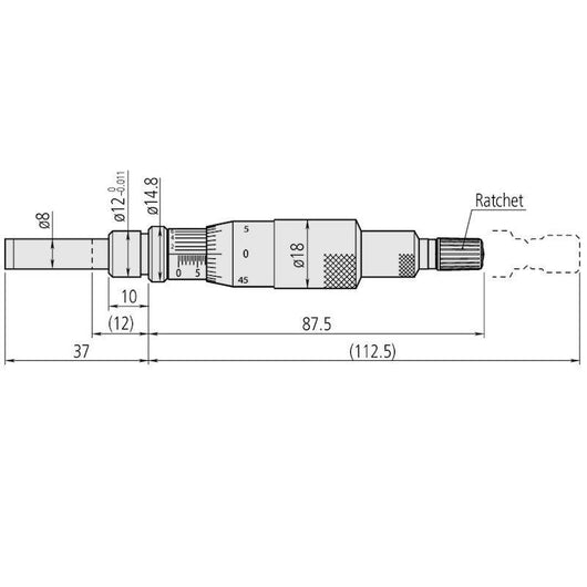 mitutoyo micrometer head non rotating spindle 0 25mm ratched stop 0 001mm 153 202