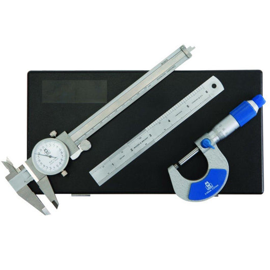 moore and wright micrometer dial caliper and engineers rule set mw200 set2