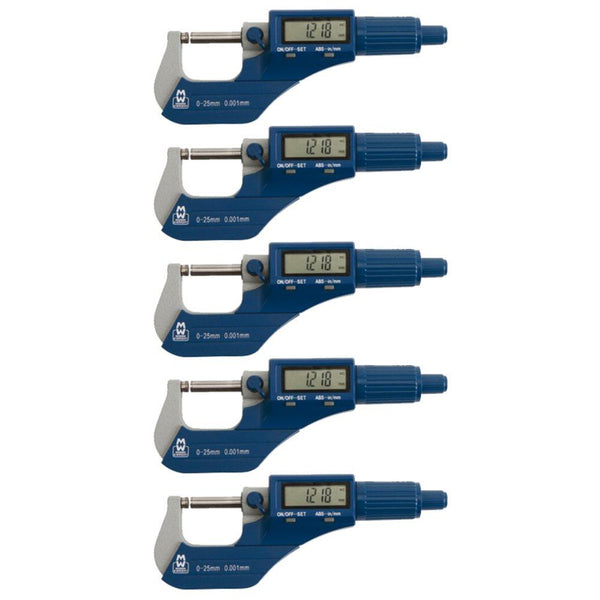 Pack of 5 0-25mm (0-1") Value Line Digital External Micrometer Moore and Wright 200 Series