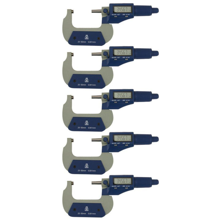 Pack of 5 25-50mm (1-2") Value Line Digital External Micrometer Moore and Wright 200 Series